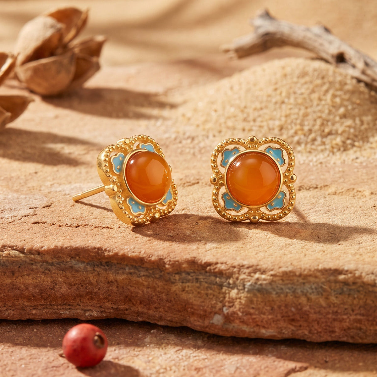 Amber Sunrise Enamel Studs
