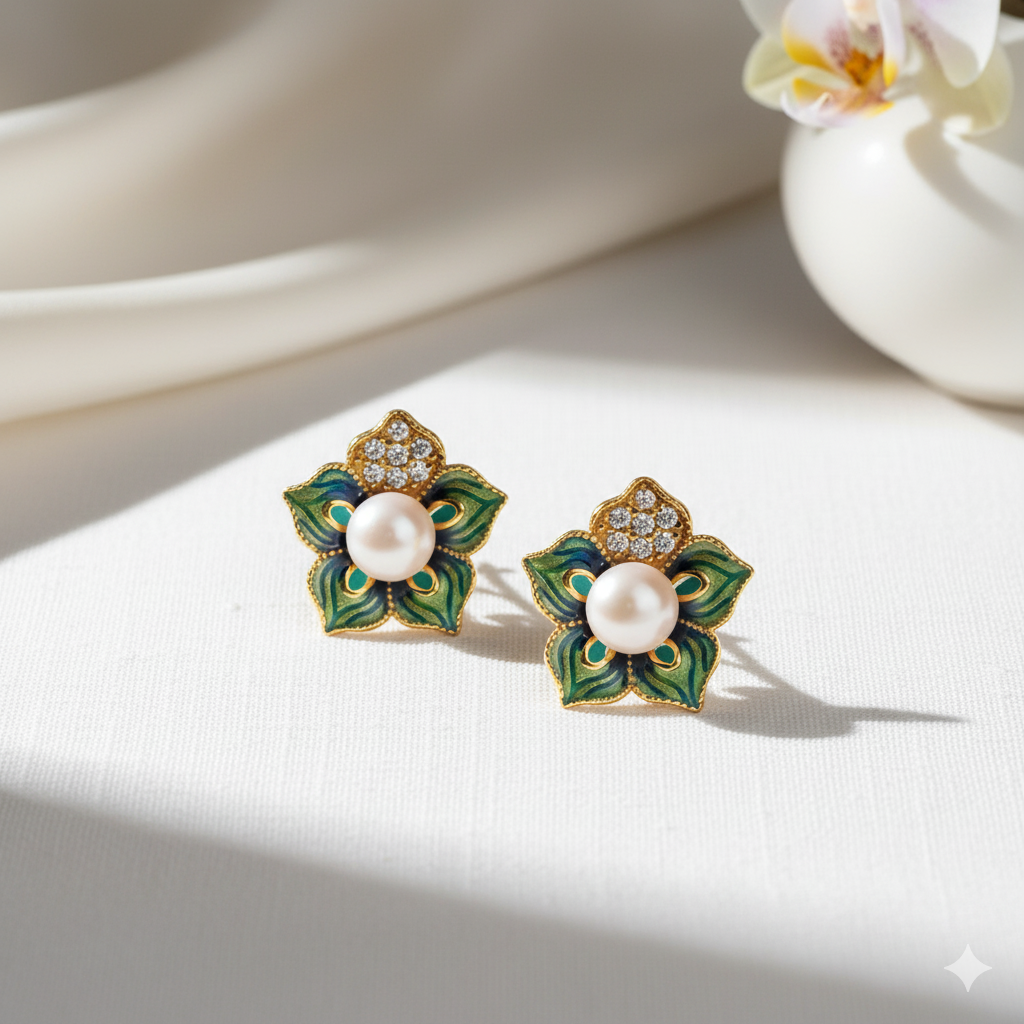 Enamel Camellia Earrings