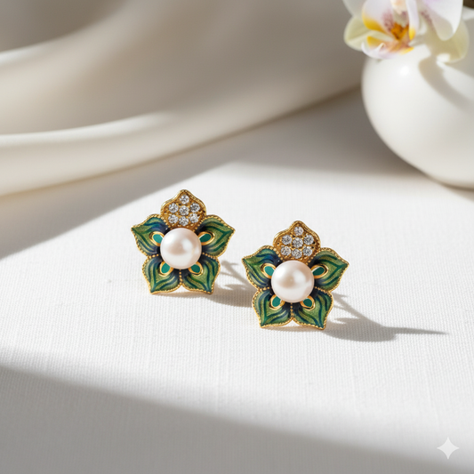 Enamel Camellia Earrings
