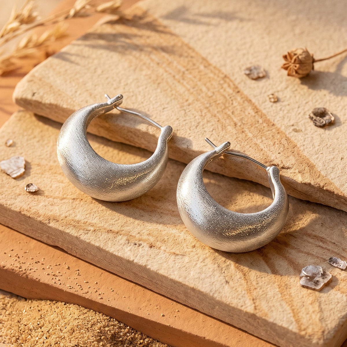 Silver Crescent Hoops
